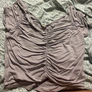 Ruched garage purple off the shoulder top